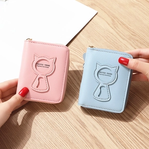 Mini billetera linda con diseño de gato para mujer en color rosa y azul