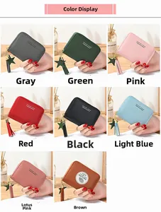 Short zipper wallets for women in eight colors with star charms and tassels