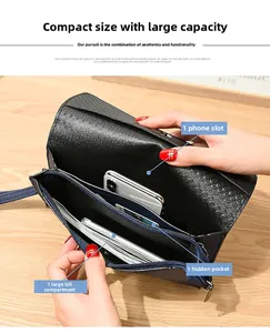 Internal structure of litchi pattern leather crossbody bag with phone and cash slots