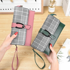 Cartera larga de mujer y bolso de mano con estampado de pata de gallo y asa lateral