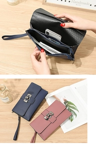 Detail of the litchi texture women's long wallet showing the interior card slots and pockets