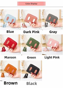 Short zipper wallet collection for women featuring rabbit ears and tassel charms in 8 colors