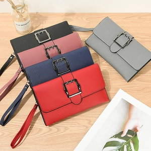 Chic textured leather long wallets in multiple colors with stylish large metal buckles