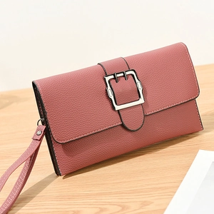 Chic rose pink leather crossbody bag with lychee texture and silver square metal buckle