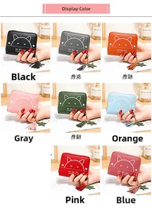 Color variety of short zip wallets for women with cute cat prints and tassel charms