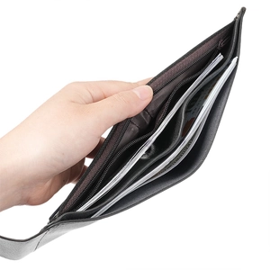 Classic black leather bi-fold wallet for men featuring multiple card slots and cash compartment
