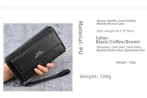 Detailed view of large capacity men's business PU leather clutch bag with card slots