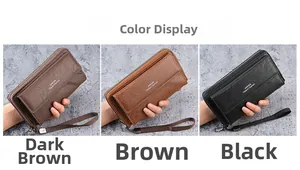 Mens business clutch bag wallet in dark coffee, brown and black leather texture