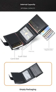 Detailed view of trifold wallet interior showing card slots and large bill compartment