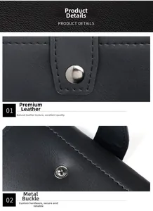 Macro detail of black leather texture and durable silver metal clasp on trifold wallet
