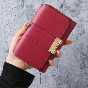 Fashion Women PU Leather Wallet Large Capacity Multi-Card Clutch Purse With Metal Lock And Zipper Elegant Solid Color Card Holder