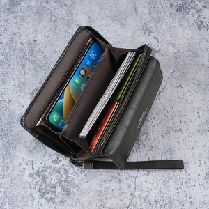 Men's large capacity business clutch bag with multi-card slots and wrist strap