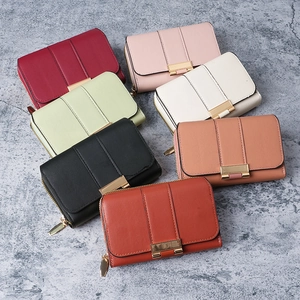 Multi-color vintage faux leather short wallets for women with large capacity card slots