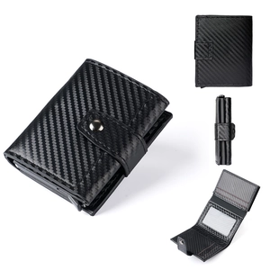 Men's trifold carbon fiber wallet with RFID aluminum card holder and coin pocket