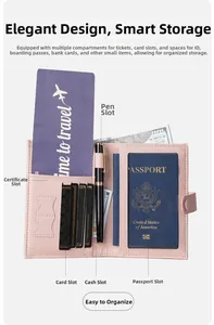 Pink travel passport holder wallet with multiple slots for cards cash and pen