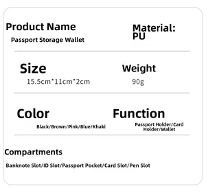 Detailed specifications of slim travel passport wallet made of durable PU leather