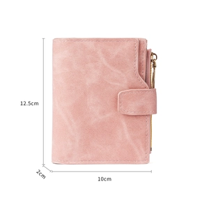 Vintage pink leather short wallet for women with dimensions 12.5x10x2cm and zipper pocket