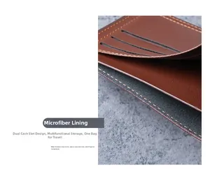 Detail view of brown PU leather men's wallet with multiple card slots and cash compartments