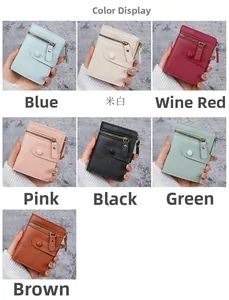 Multi-color collection of short pebbled PU leather wallets with zipper and snap buttons