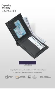 Detail view of the multi-slot interior and bill compartment of the black leather wallet
