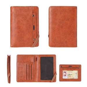 Multifunctional PU Leather Passport Holder Travel Wallet Document Organizer With Elastic Band Plane Embossed Card Cover