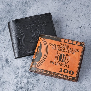 Men Bifold Wallet PU Leather Currency Bill Pattern Short Cash Card Holder Retro Casual Functional Pocket Wallet