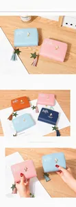 Detail of elegant small wallets with rose metal buckle, zipper tassel and star charm