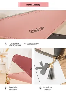 Detail of lychee pattern faux leather stitching and decorative tassel with gold zipper