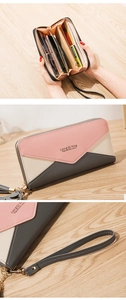 Detailed interior of color-block wallet showing card slots and large phone compartment