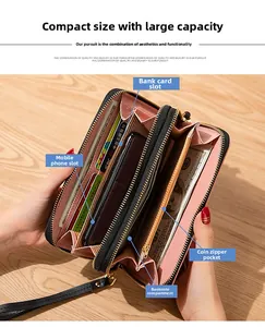 Detail of long wallet interior showing multiple card slots and phone pocket
