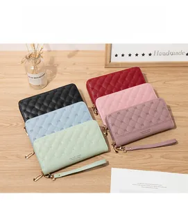 Quilted long wallets for women with crown pattern in various colors and wrist straps