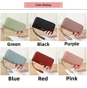 Detailed color display of quilted faux leather long wallets with wristlets in six colors