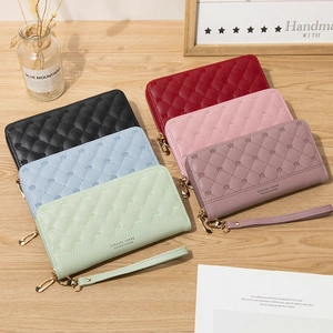 Quilted long PU leather women's wallets with crown pattern in multiple elegant colors