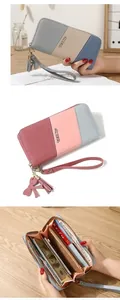 Detailed interior of women long zipper wallet showing card slots and phone pocket