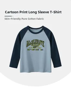 Detail of soft cotton kids long sleeve t-shirt with raglan sleeves and athletic print
