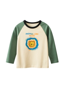 Kids Boys Long Sleeve T-Shirt Pure Cotton Raglan Crew Neck Cartoon Lion Print Casual Autumn Soft Childrens Top