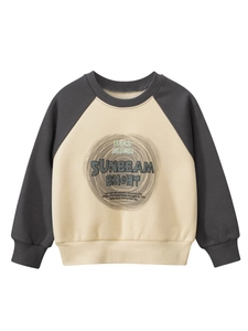 Kids Fleece Lined Sweatshirt Raglan Sleeve Color Block Pullover Crewneck Warm Cotton Blend Top For Boys Girls Casual Wear