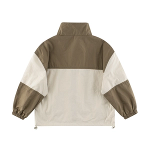 Back view of color-block kids windbreaker jacket with adjustable drawstring hem