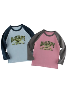 Boys Long Sleeve T-Shirt Pure Cotton Raglan Sleeve Sporty Letter Print Round Neck Toddler Casual Top