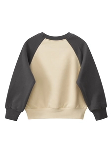 Fleece-lined kids sweatshirt with beige and charcoal grey raglan sleeves