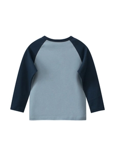 Kids' raglan long sleeve T-shirt with blue color-blocking and soft cotton knit