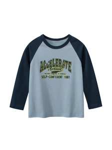 Kids long sleeve raglan T-shirt in blue with Accelerate vintage graphic print