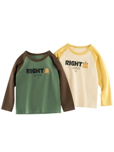 Boys Cotton Long Sleeve Raglan T-Shirt Casual Cartoon Monster Letter Print Autumn Base Layer Top For Kids Clothing