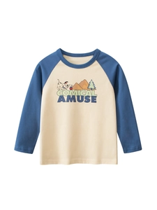 Maglietta Maniche Lunghe Ragazzo Raglan Cotone Girocollo Cane Cartone Animato Stampato Colore Contrasto Top Casual