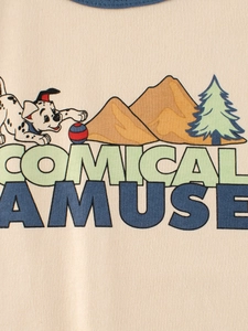 T-shirt per bambini a maniche lunghe beige con motivo dalmata e scritta Comical Amuse