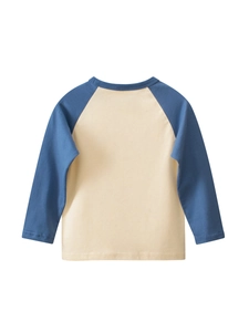 T-shirt raglan a maniche lunghe per bambini in cotone crema e blu per ragazzi e ragazze