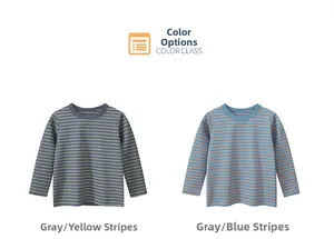 T-shirts à manches longues rayés pour garçons en gris-jaune et bleu-orange à plat