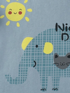 Blue cotton long sleeve T-shirt for boys with cartoon elephant and sun print