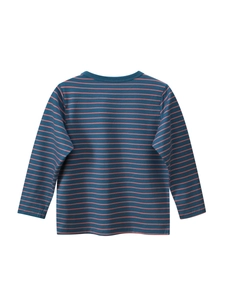 T-shirt classique à manches longues pour enfant avec rayures horizontales marine et corail