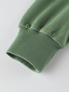 Green knit cotton long sleeve top with ribbed cuffs for kids casual autumn wear